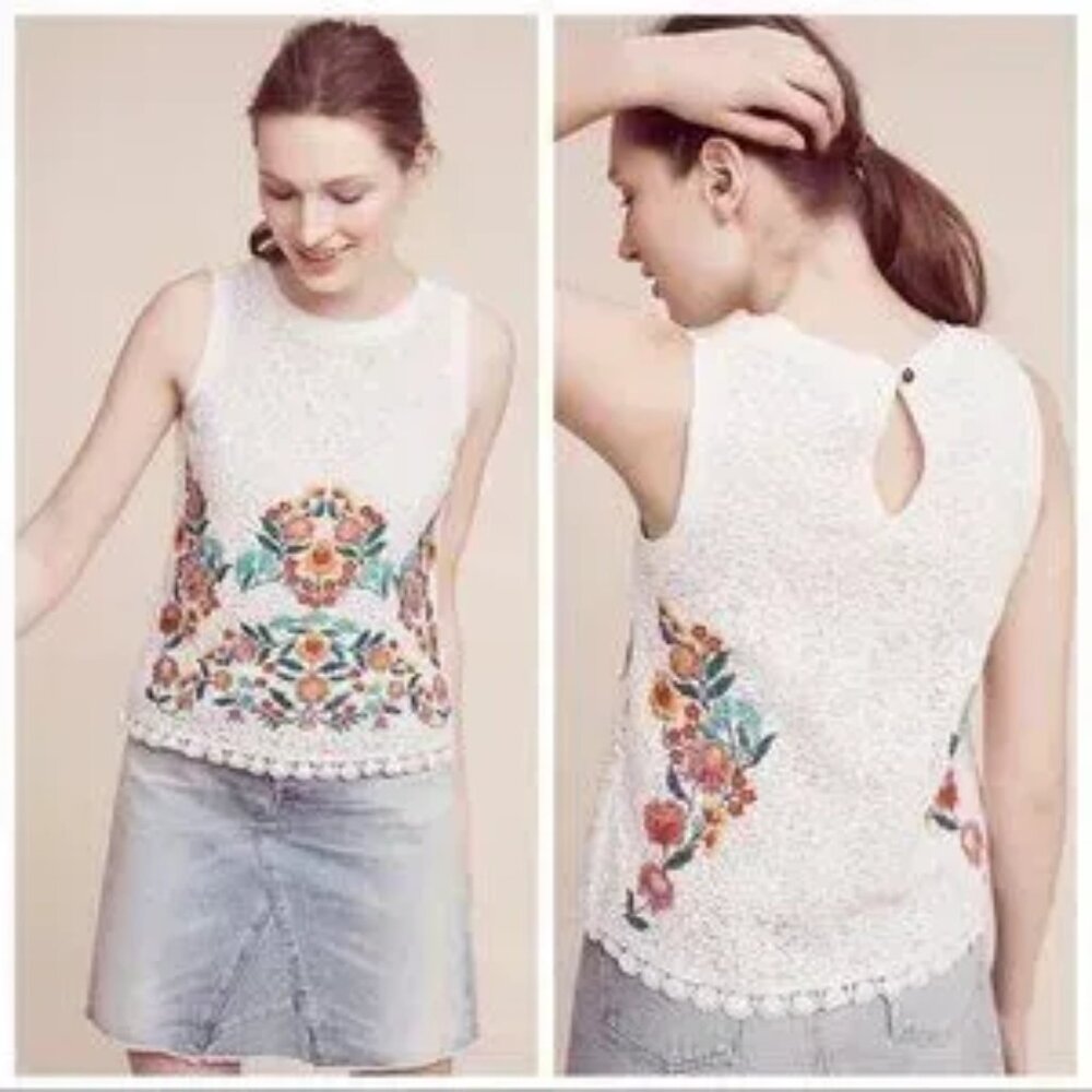 Anthropology Maeve Embroidered Tank Top. Floral. Boho. Size L